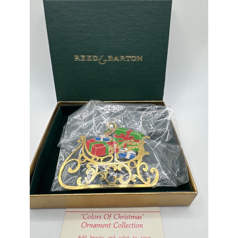 Reed & Barton Colors Of Christmas Sleigh With Gifts Enamel Gold Tone Ornament